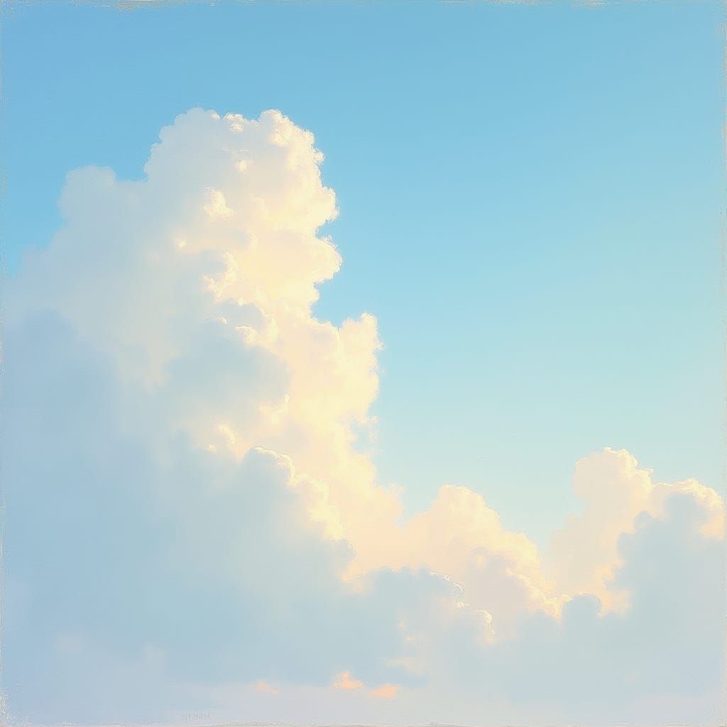 Impressionist Sky with Fluffy Clouds and Sunlight