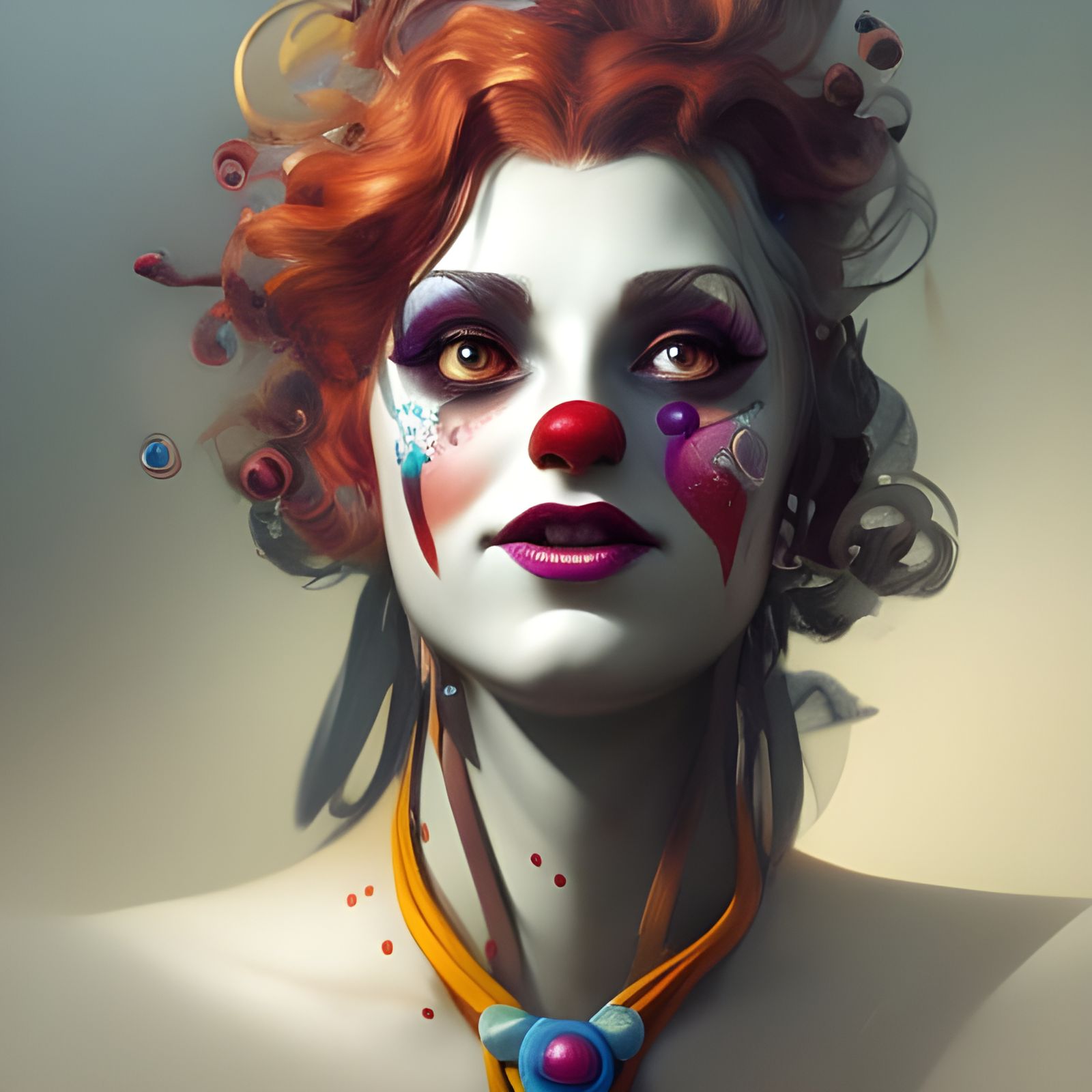 Beautiful Female Clown Portrait in Hyperdetailed Digital Art