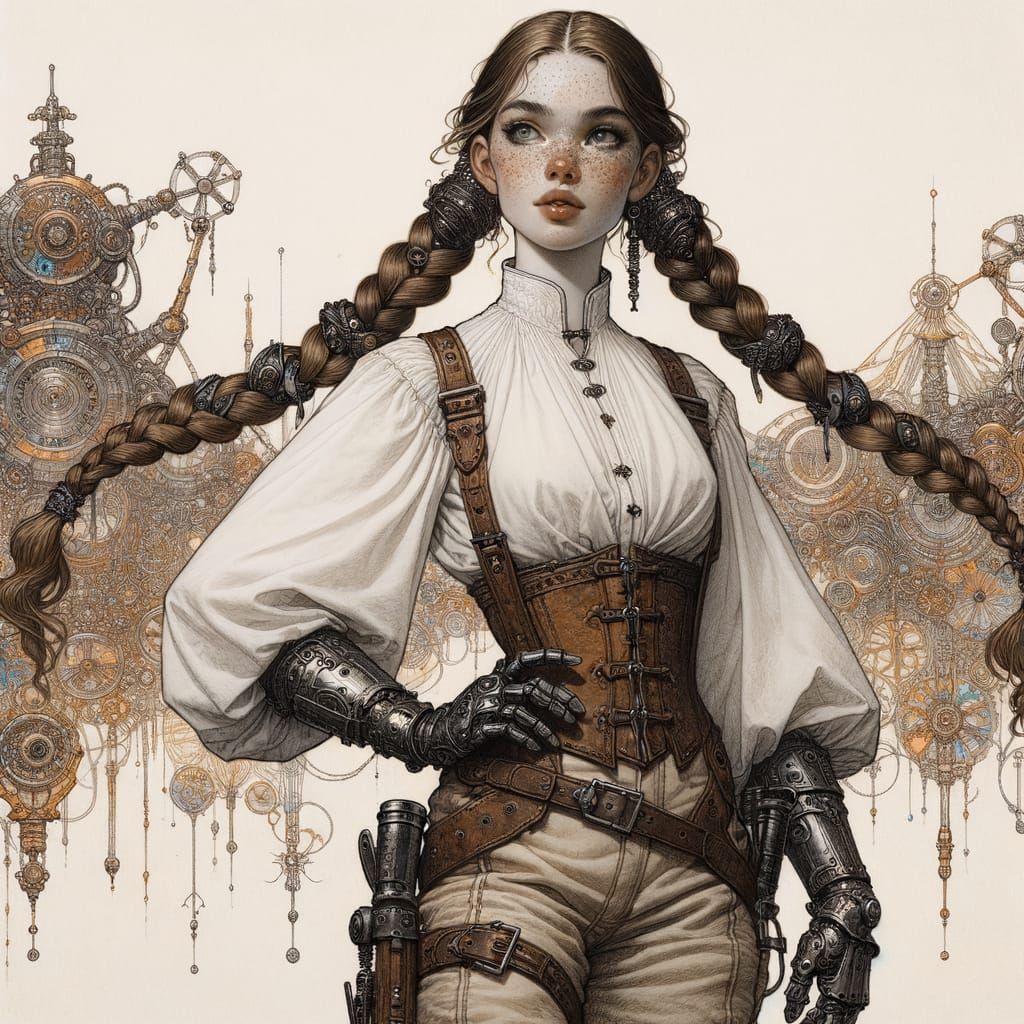 Ethereal Victorian Cybernetic Beauty in Post-Apocalyptic Lan...