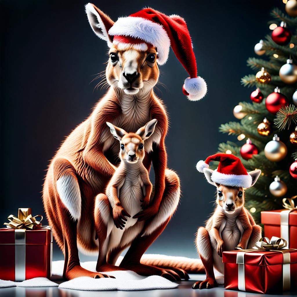 Red Kangaroo Santa Delivers Christmas Gifts