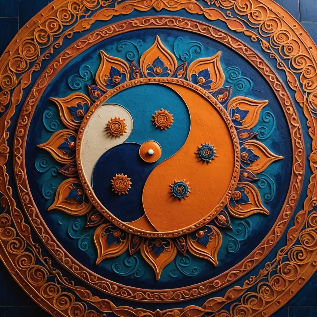 Vibrant Traditional Indian Yin-Yang Rangoli Artwork