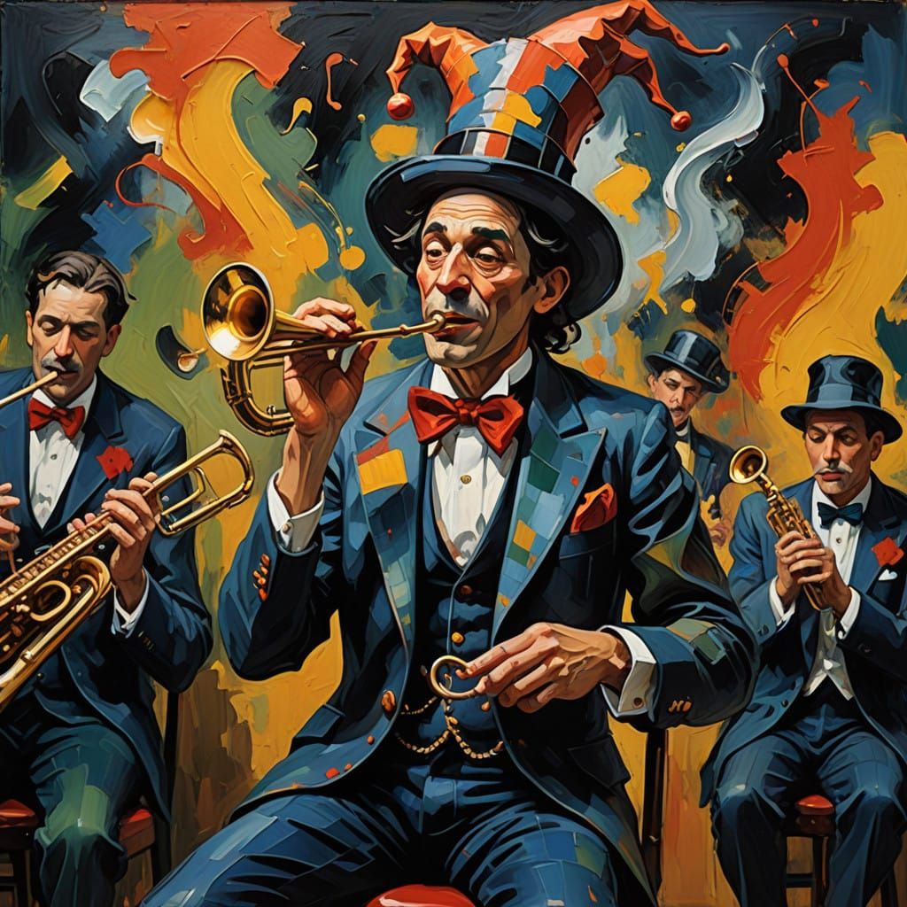 Whimsical Jester Sings with Big Band in Jazz Club