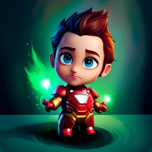Adorable Chibi Iron Man in Polychromatic Splash Art