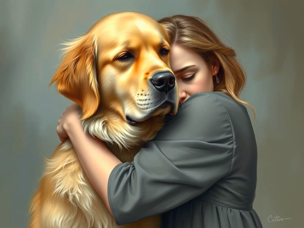 Golden Retriever Comforts Sad Woman