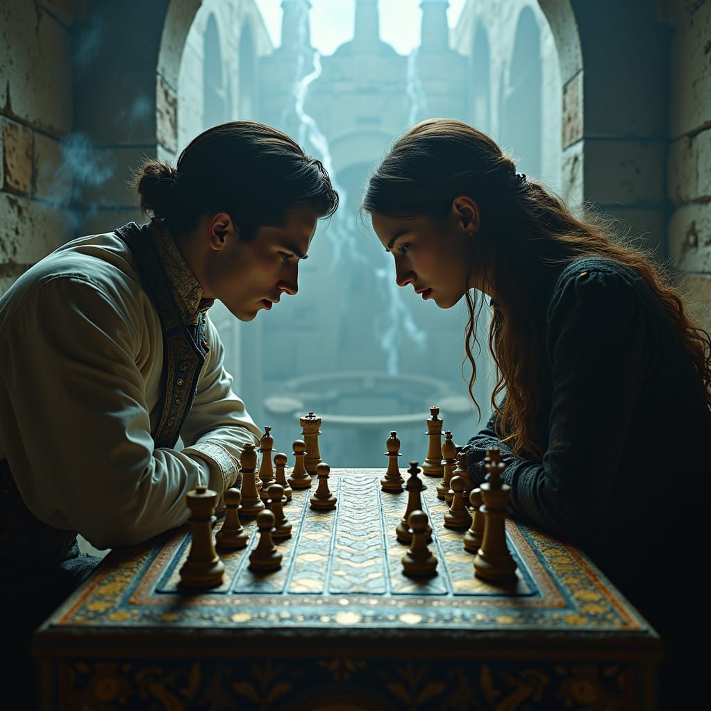 Chess Masters in Dystopian Castle: Gritty Art