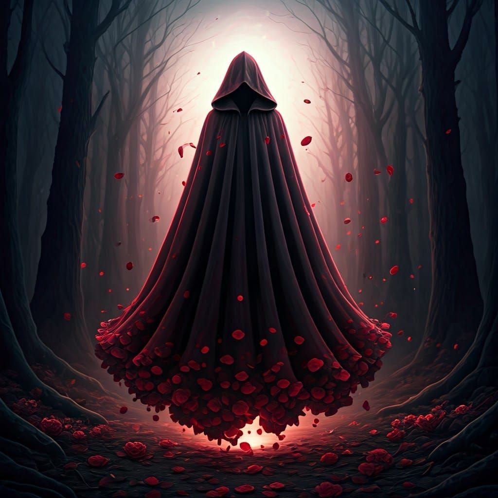 Ethereal Rose Petal Cloak in Dark Fantasy Style