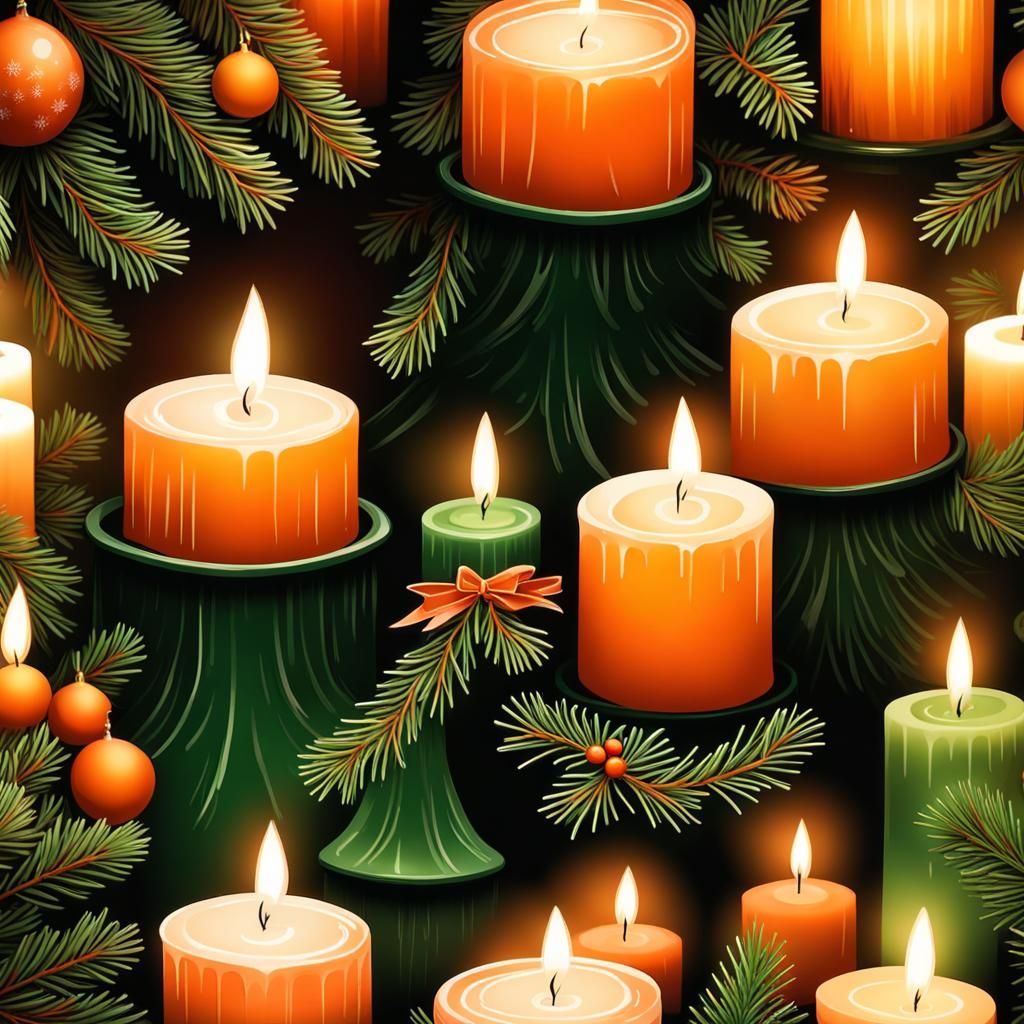 Festive Christmas Candles Glowing on Pine Tree