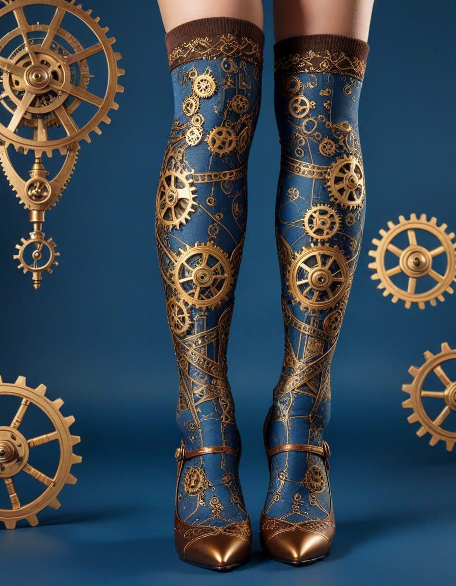 Steampunk Girl's Gear Socks in Victorian-Futuristic Style