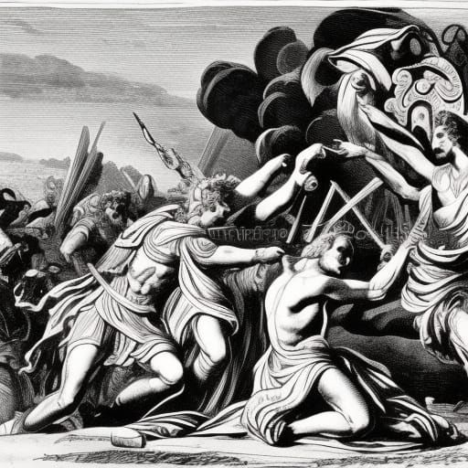 Trojan War Fall: Enamelled Line Art Scene