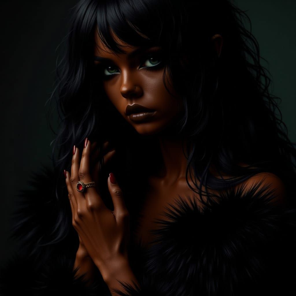 Make the woman's skin chocolate brown.