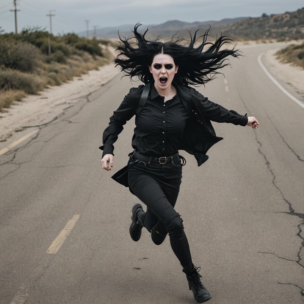 Goth Runner: Wind Rips Shirt Open