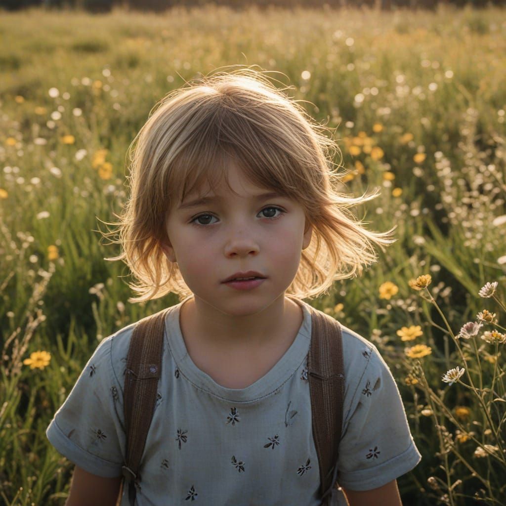 Child in Sunlit Meadow: Impressionist Film Still