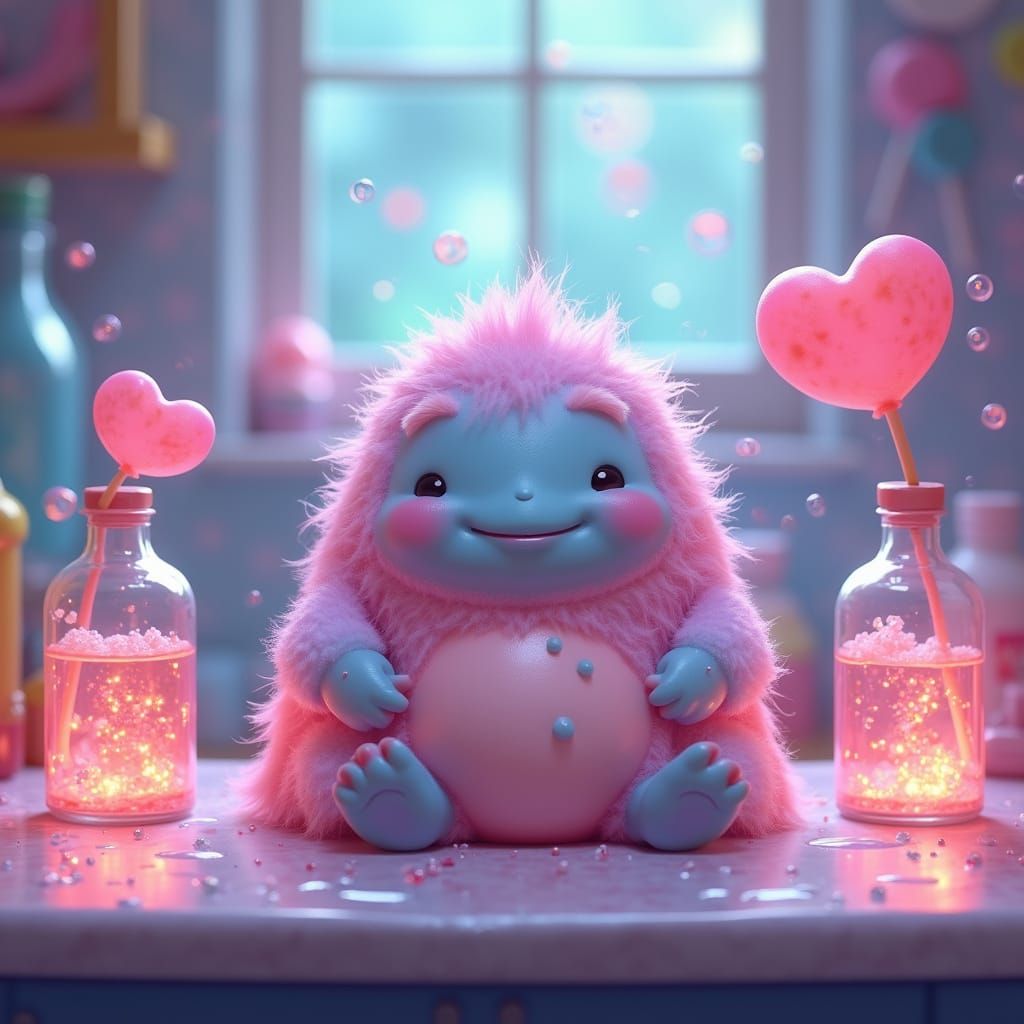 Chubby Alien Creature in Candy Laboratory