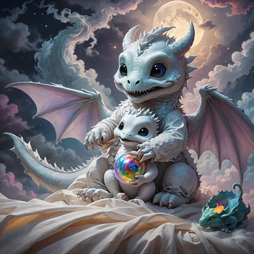 Mystical Ghost Hugging Dragon Toy: Fantasy Art