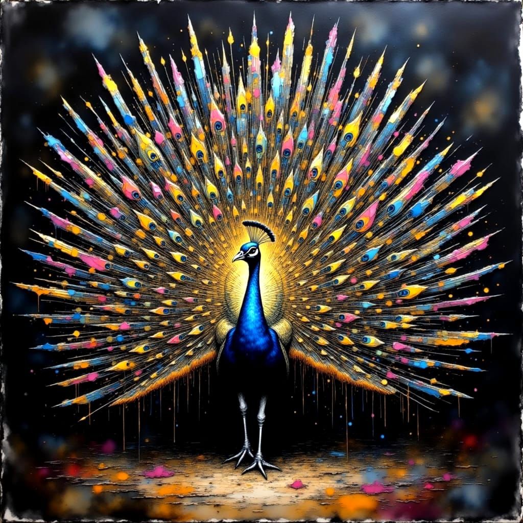 Peacocks Display Knife Tails in Surreal Digital Painting