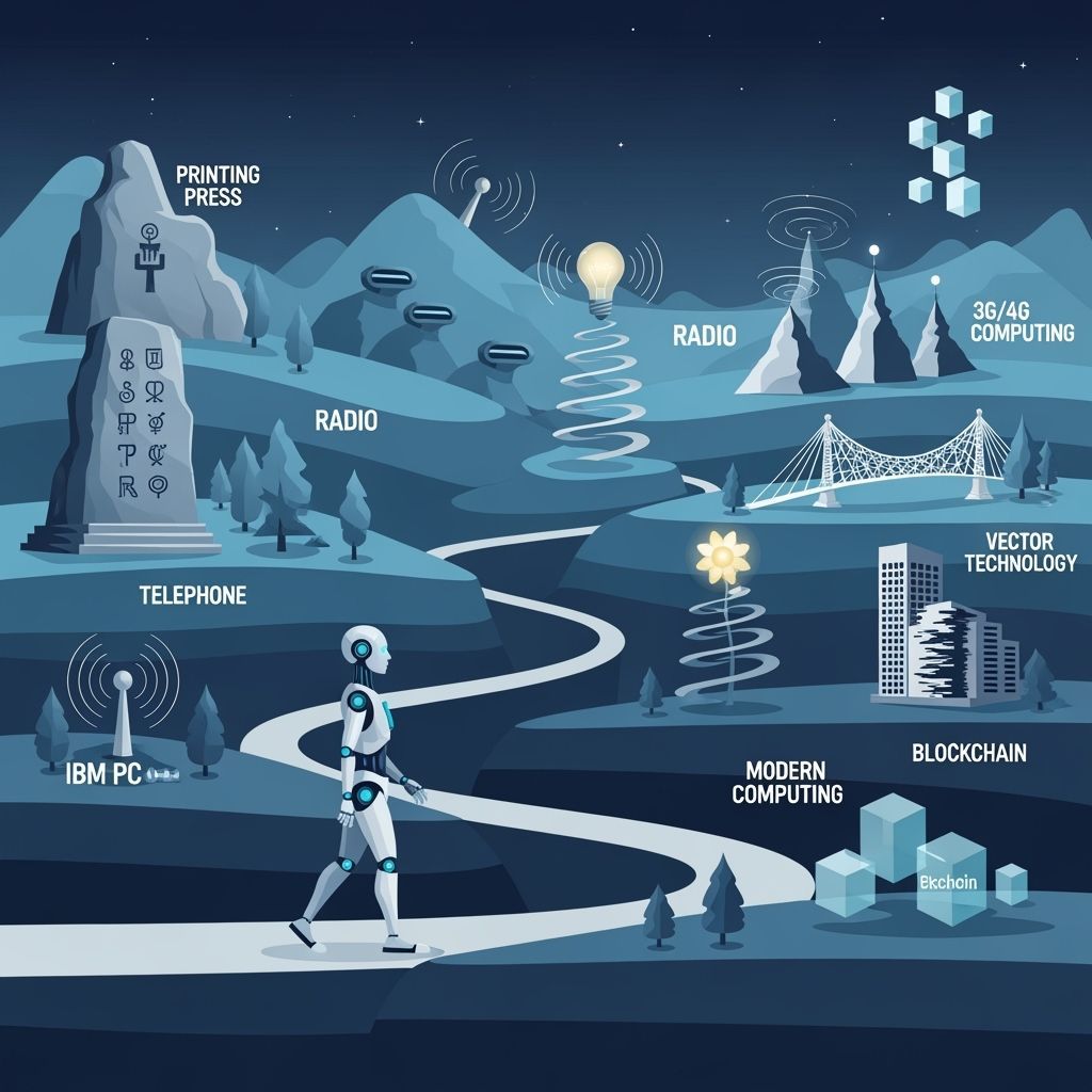 Futuristic Robot in Valley of Innovation: Vector Art