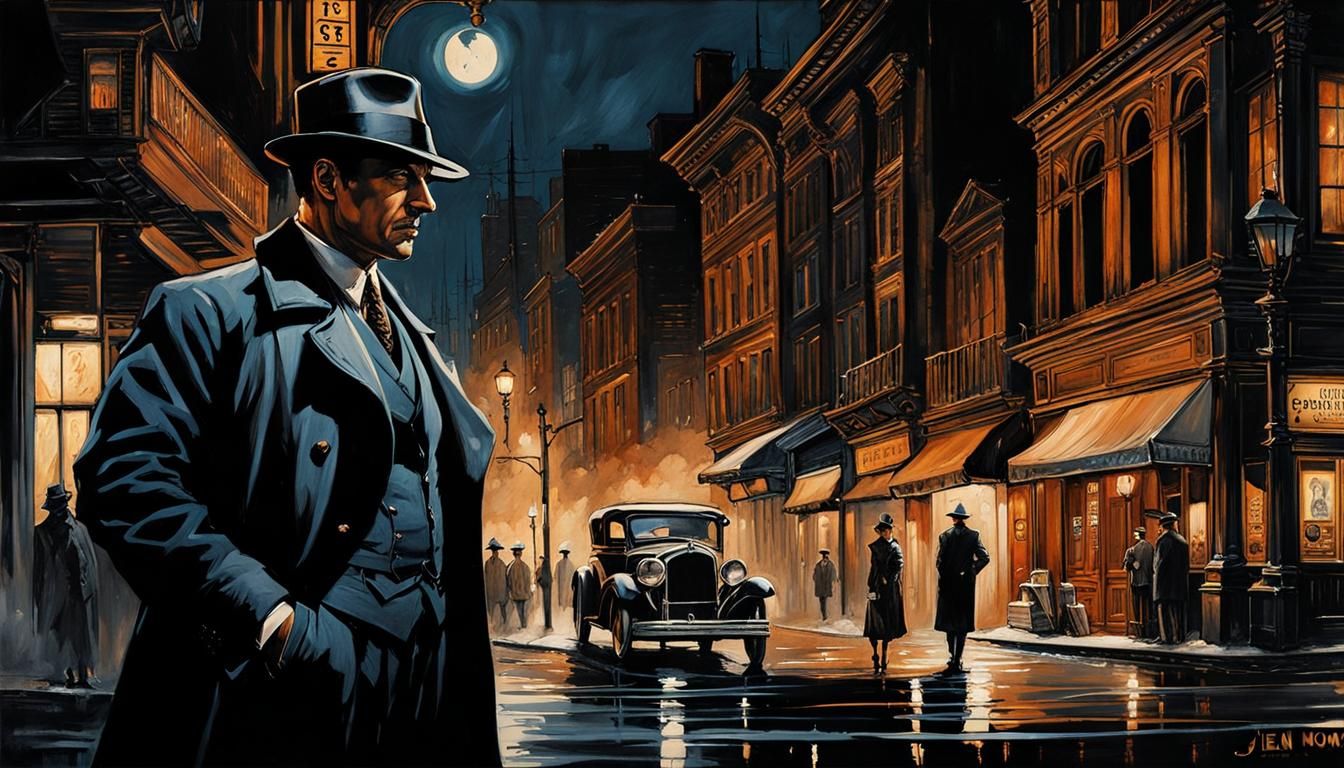 Noir Detective Fox in 1920s Film Style