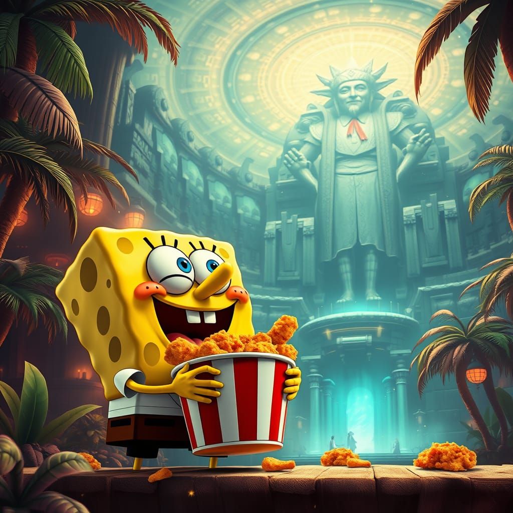 SpongeBob in Ancient KFC Temple Devours Fried Chicken