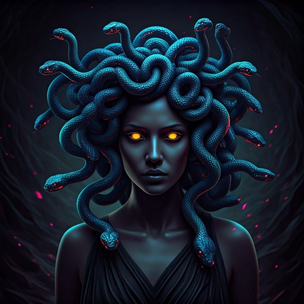 Fluorescent Medusa Portrait in Surreal Digital Art Style