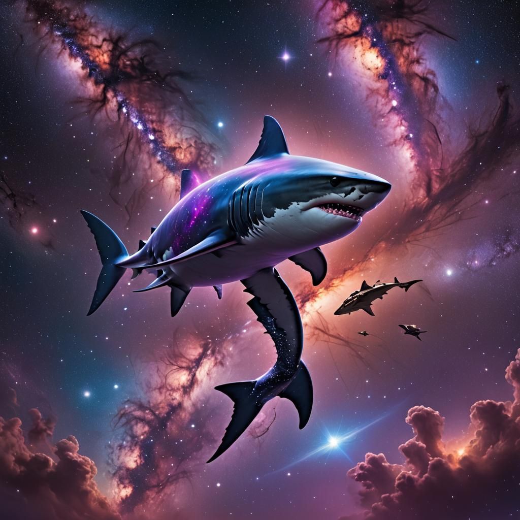Shark-Man Traverses Milky Way: Space Fantasy Art