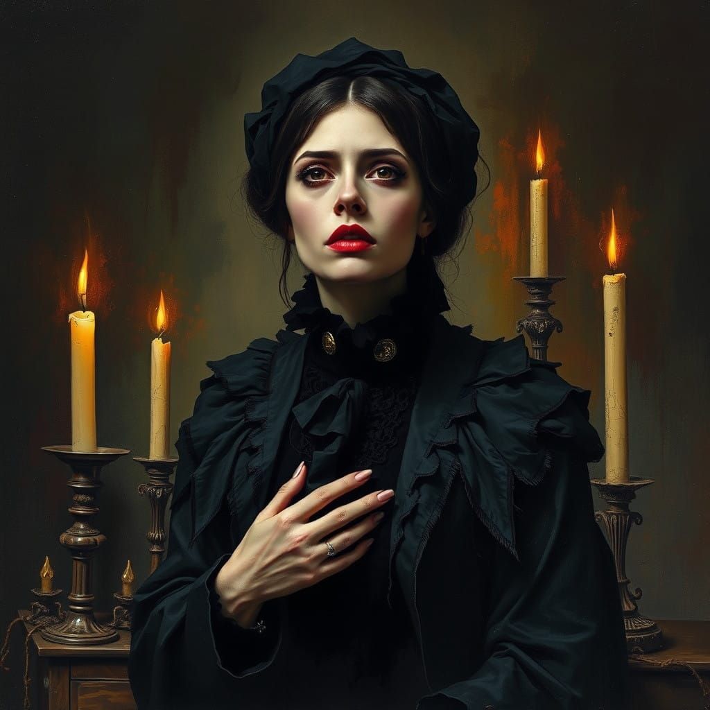 Tormented Victorian Woman in Haunting Symbolic Realism