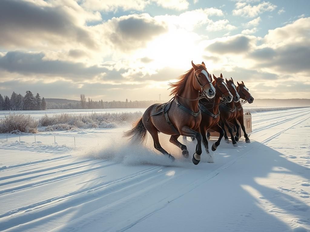 Winter Sleigh Ride Across Snowy Polish Landscape