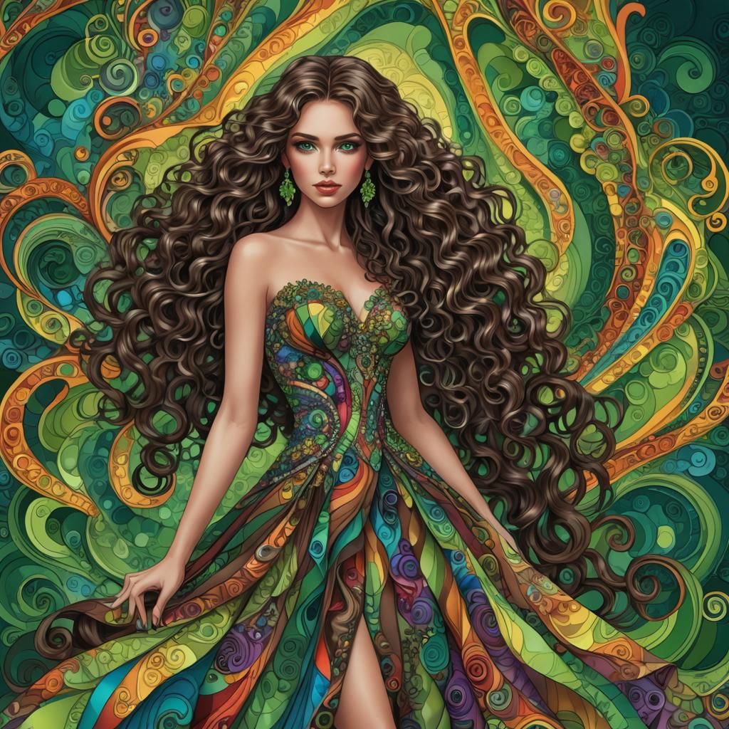 Opulent Woman in Rainbow Jewel Prom Dress