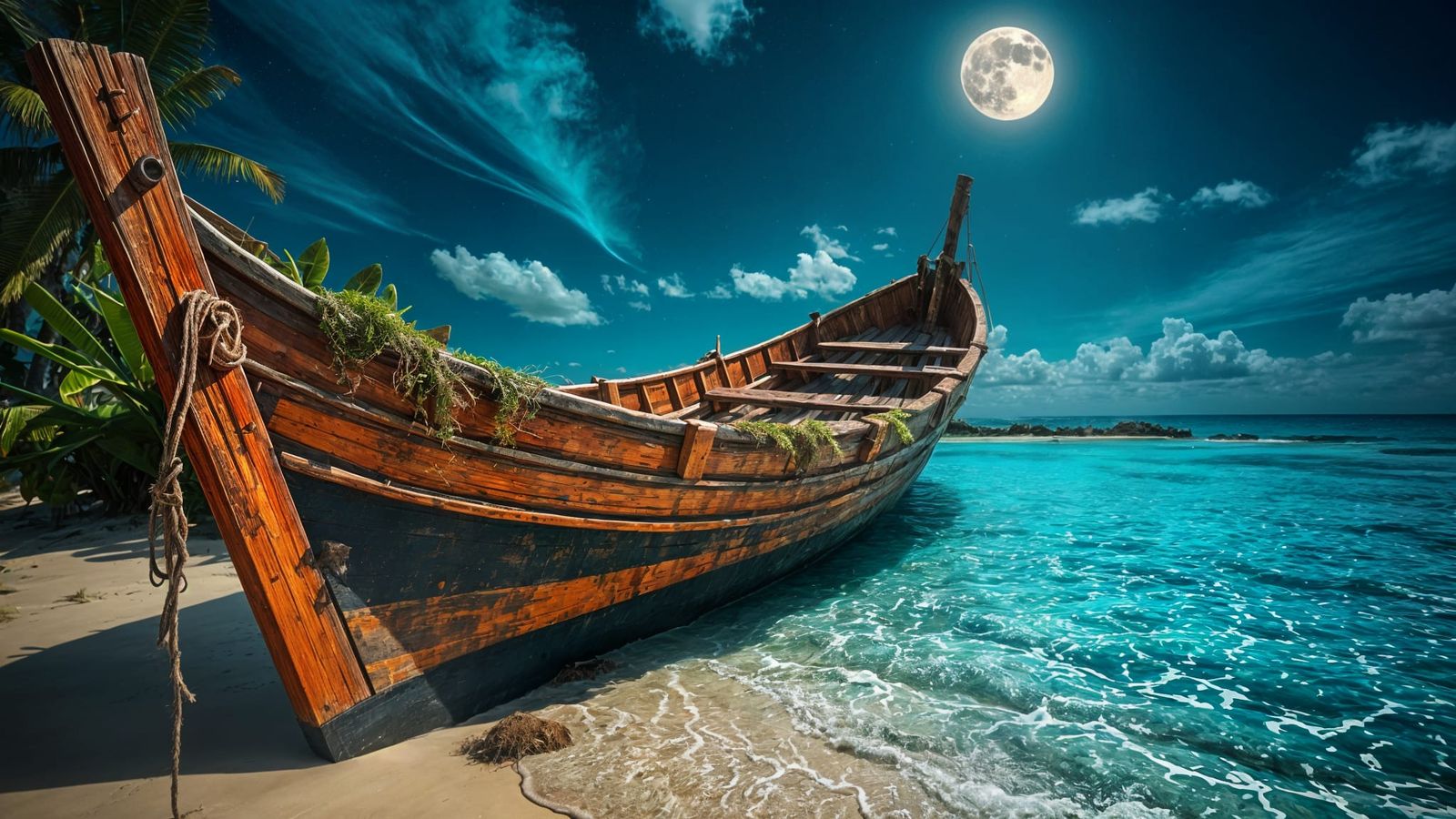 Tropical Shipwreck on Beach in Hyper-Realistic Style