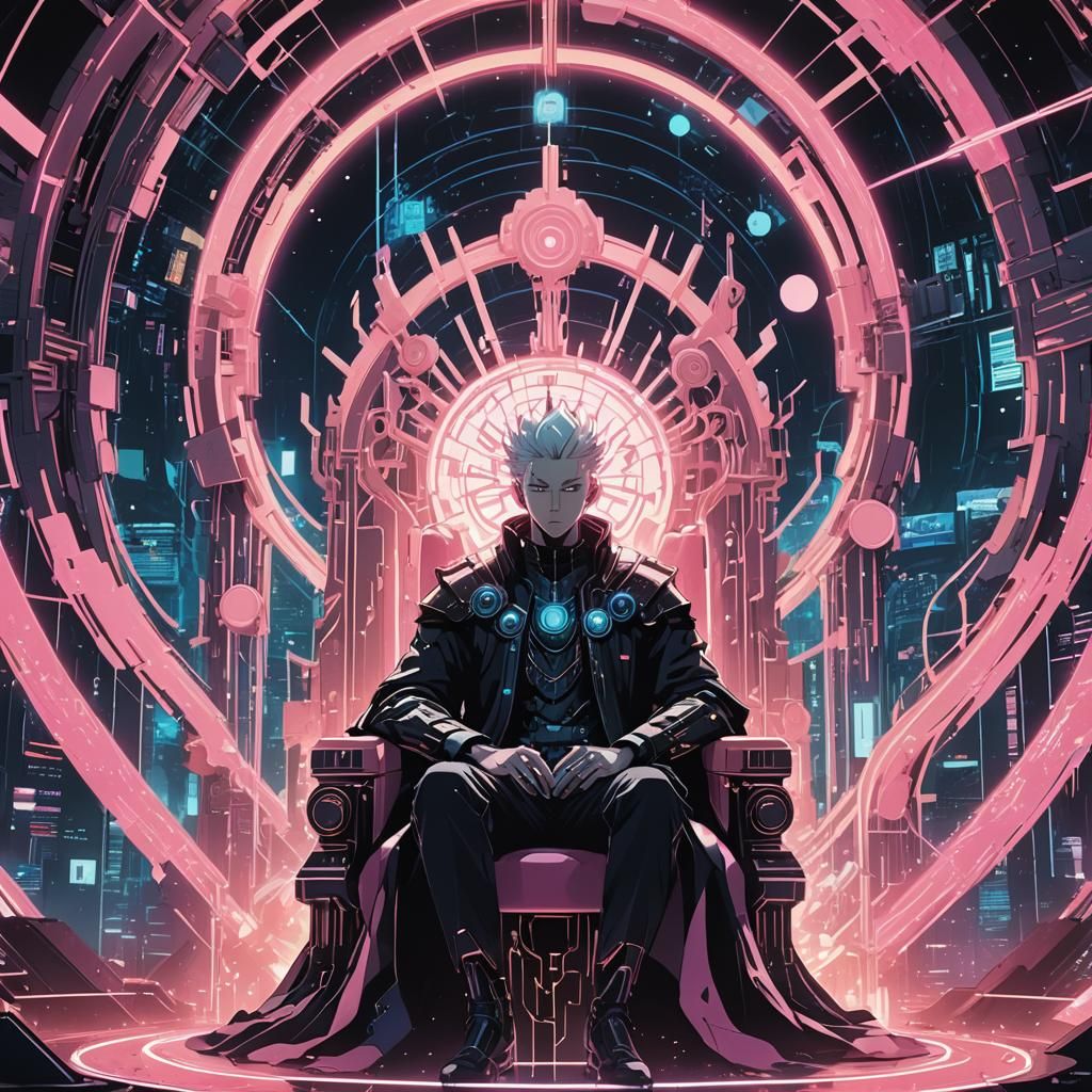Anime God on Throne in Cyberpunk Style