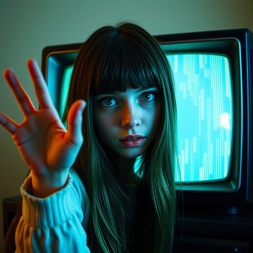 Glitchpunk Girl Emerges from Television