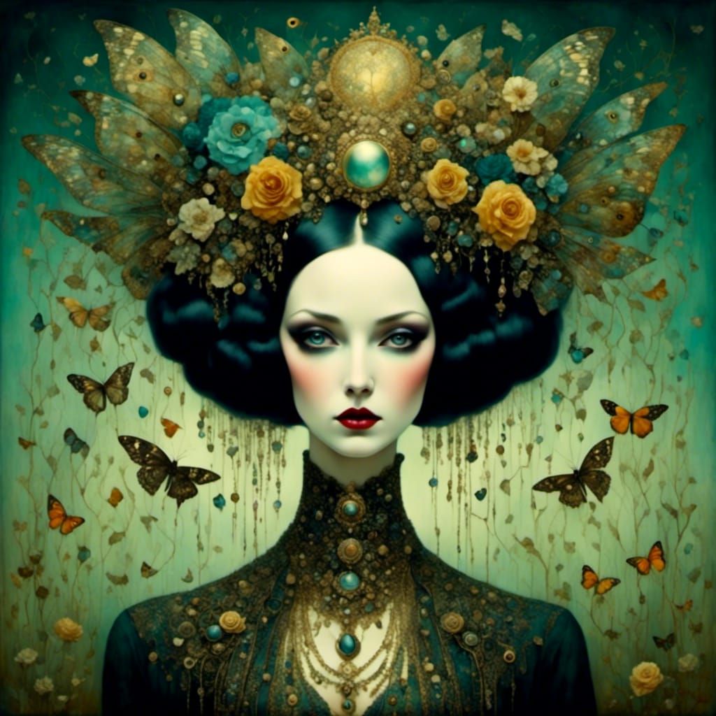 Ethereal Temptress Portrait in Art Nouveau Style