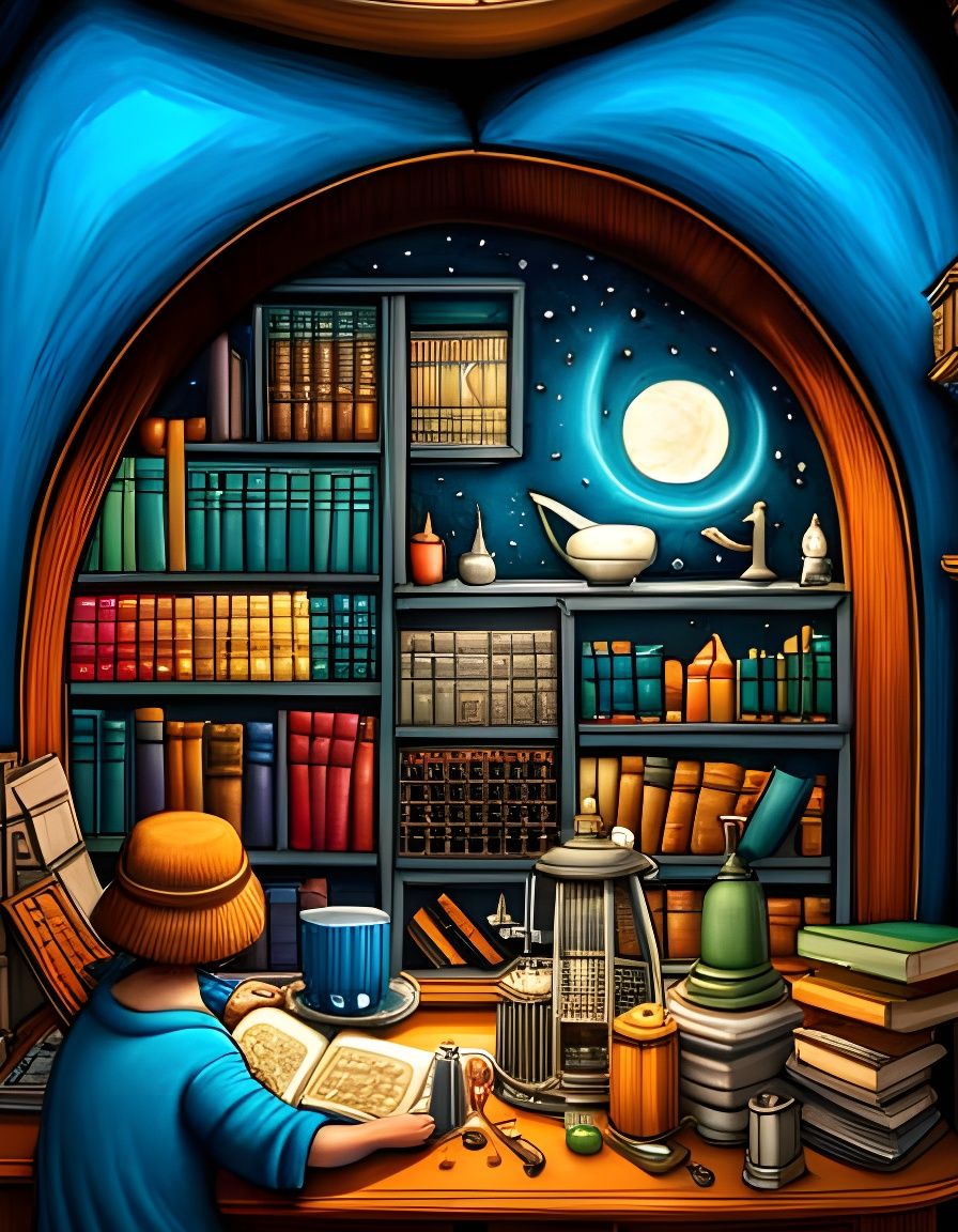 Fantasy Micro-World in a Bookcase: Digital Art
