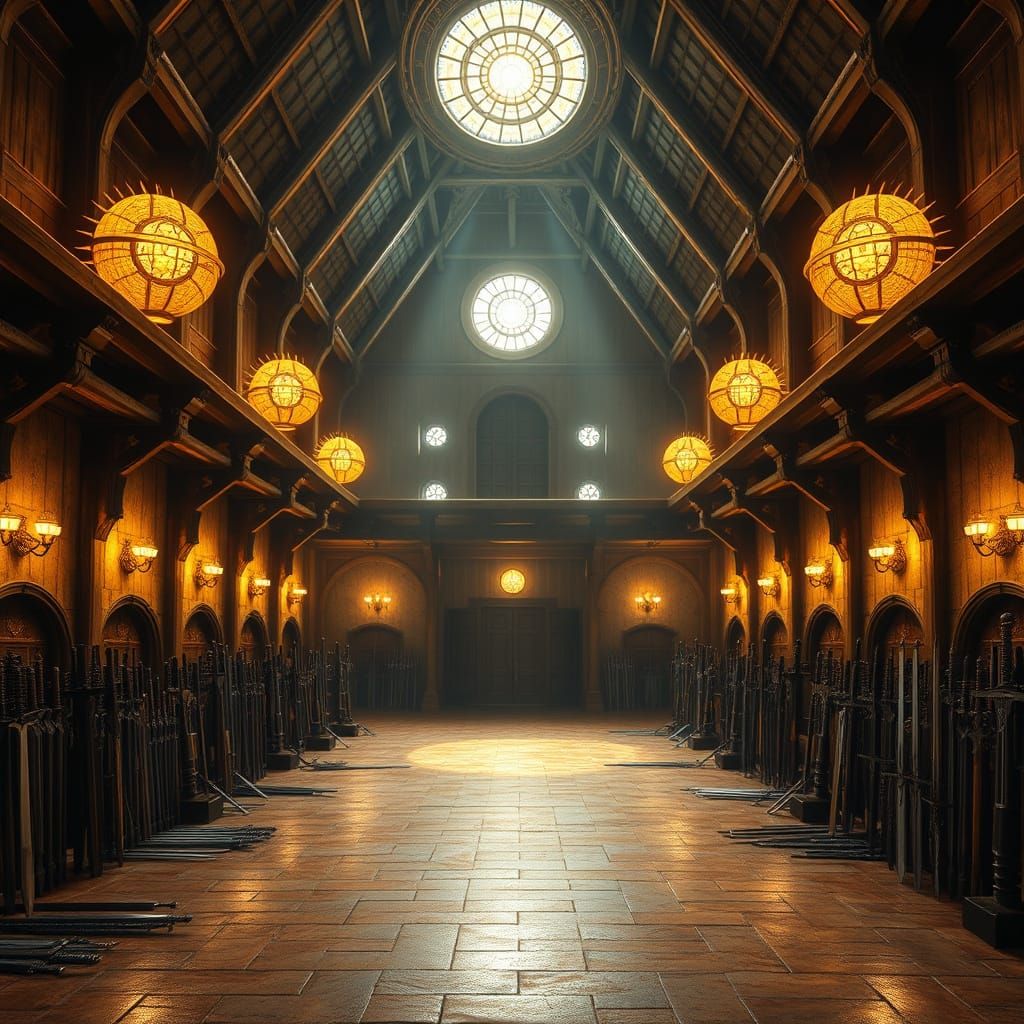 Majestic Medieval Training Hall in Digital Matte Painting St...