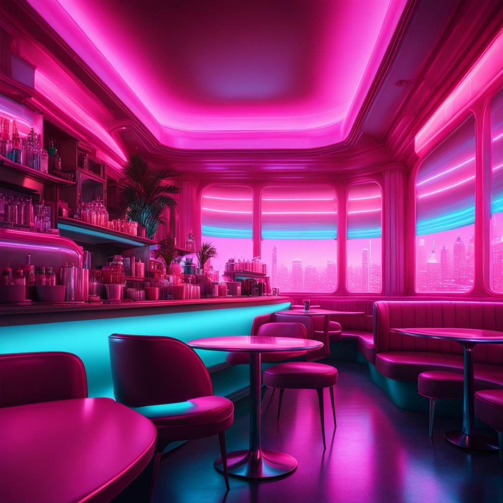 Vaporwave Coffee Shop with 60s Diner Style