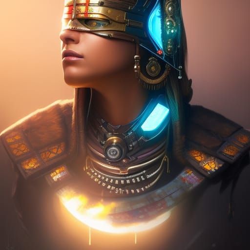 Cyberpunk Tribal Priestess Portrait in 8K