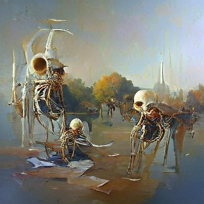 Skeletons in Oil Painting Style