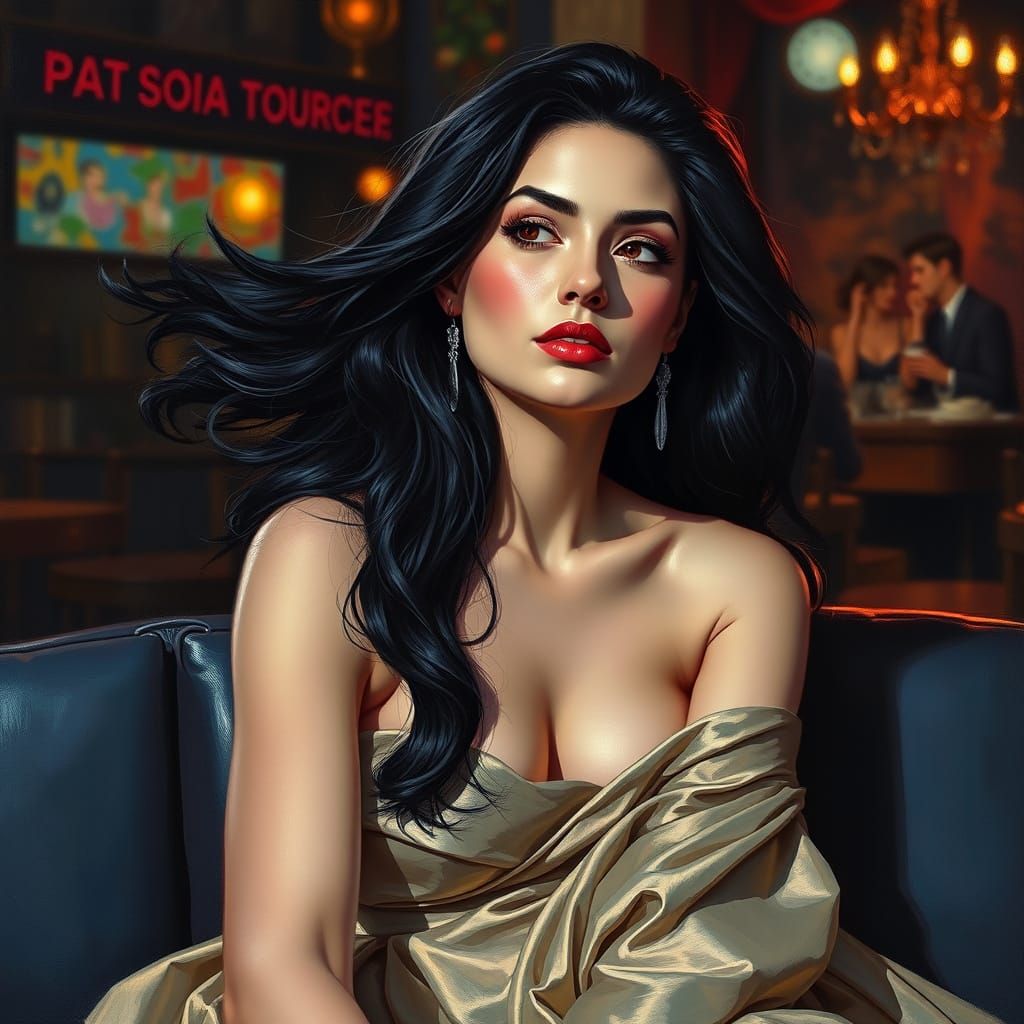 Contemplative Woman in Jazz Club, Impasto Portrait