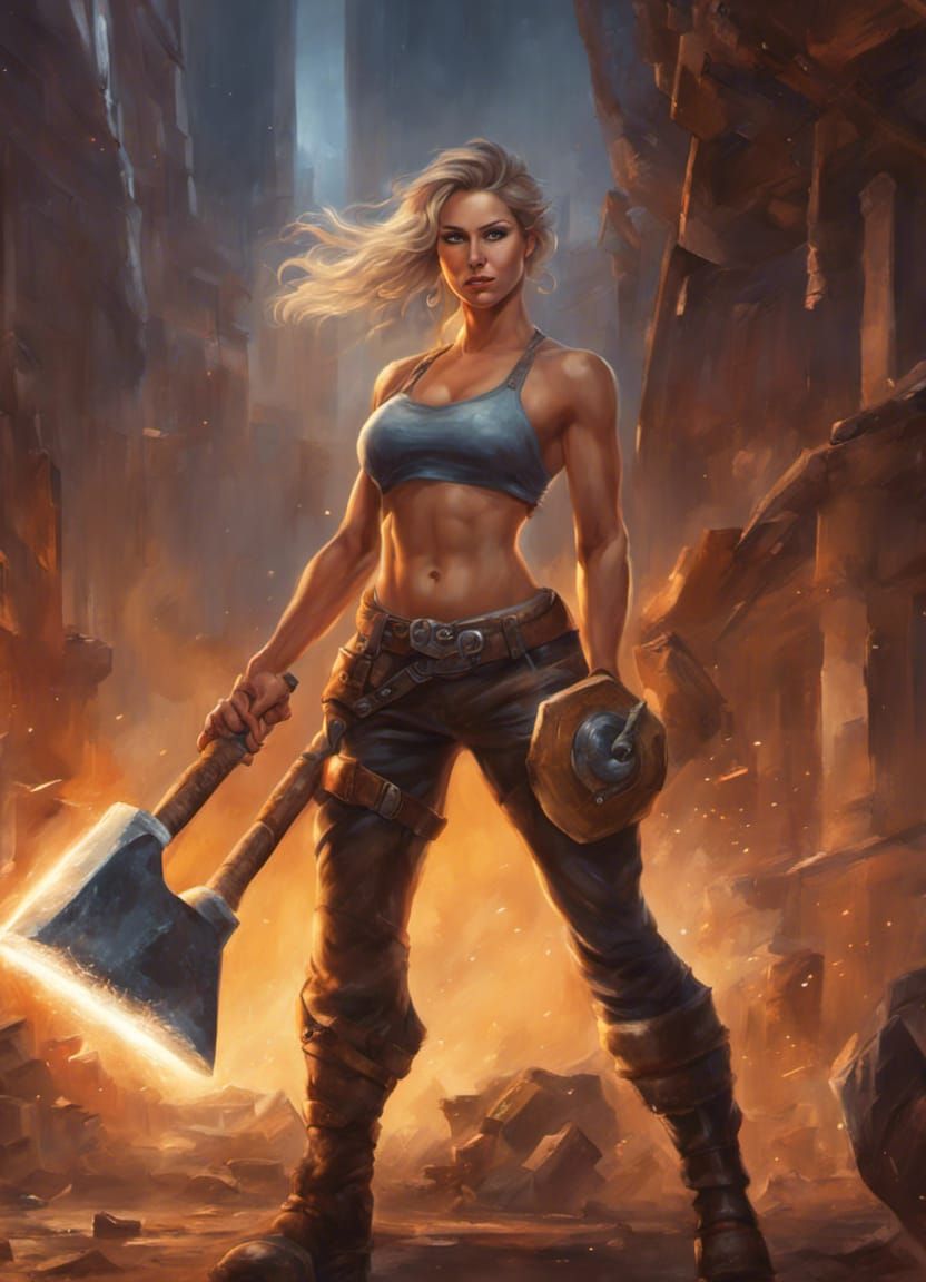 Fantasy Construction Worker with Magical Hammer