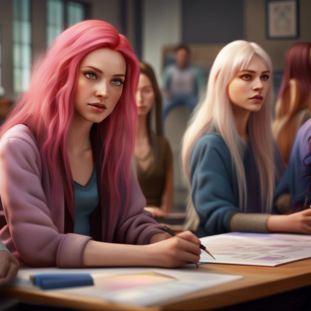 Fantasy Art Class with Colorful Haired Women