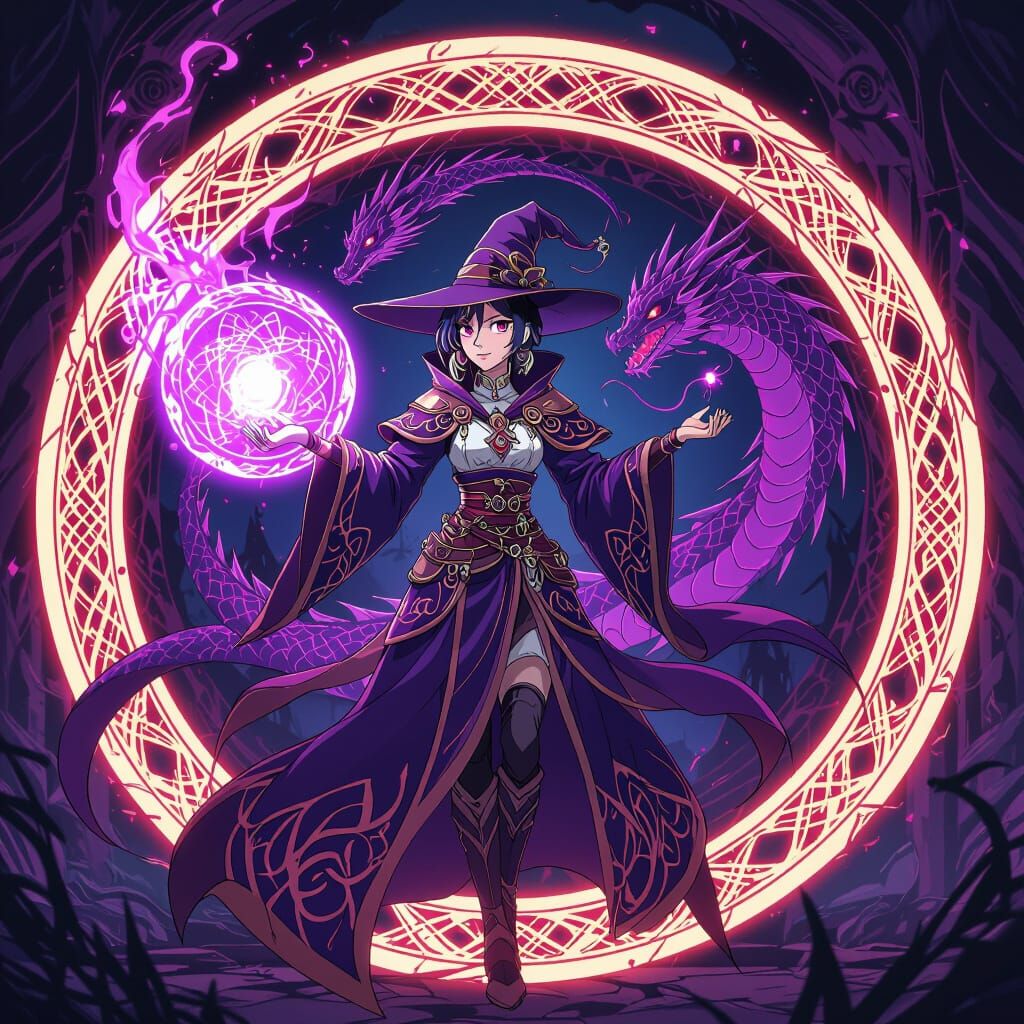 Anime Lizard Mage Summons Dragon in Dark Fantasy Style