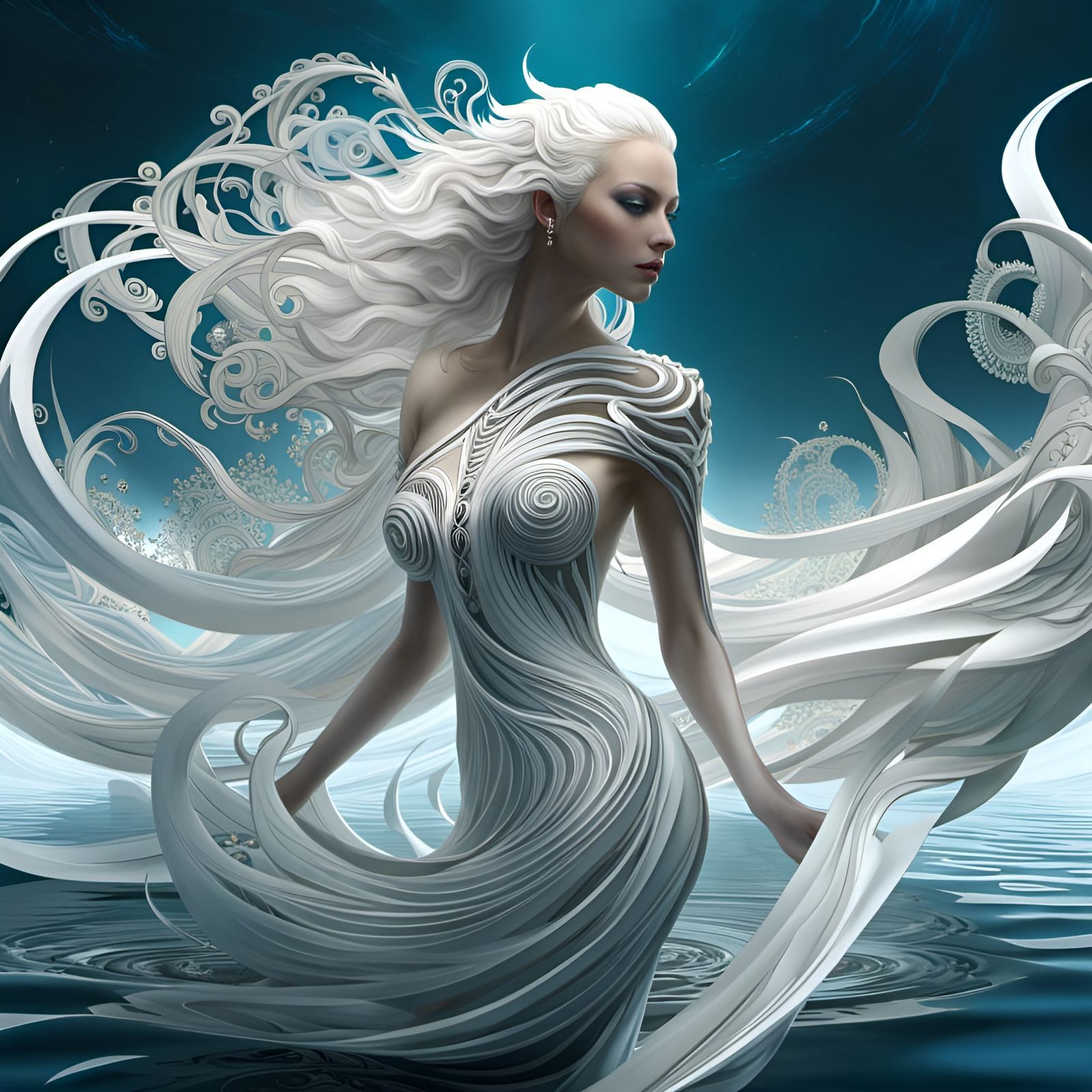 Biomechanical Woman with Fractals in Fantasy Art