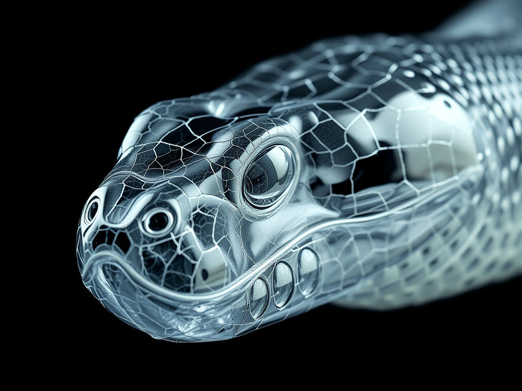 Transparent Chrome Anaconda Head in Cyberpunk Style