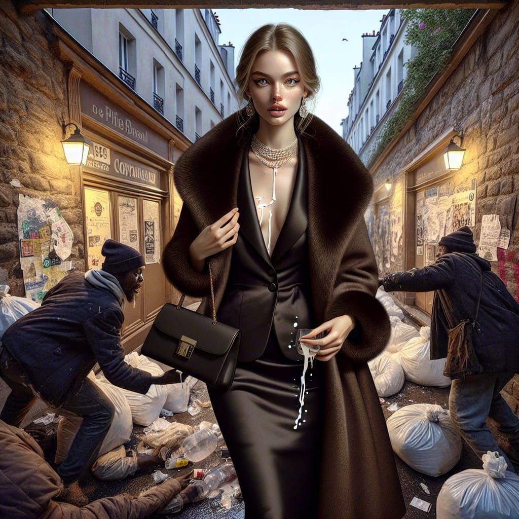 Elegant Parisian Bourgeoise Lady Surrounded by Contrasting U...