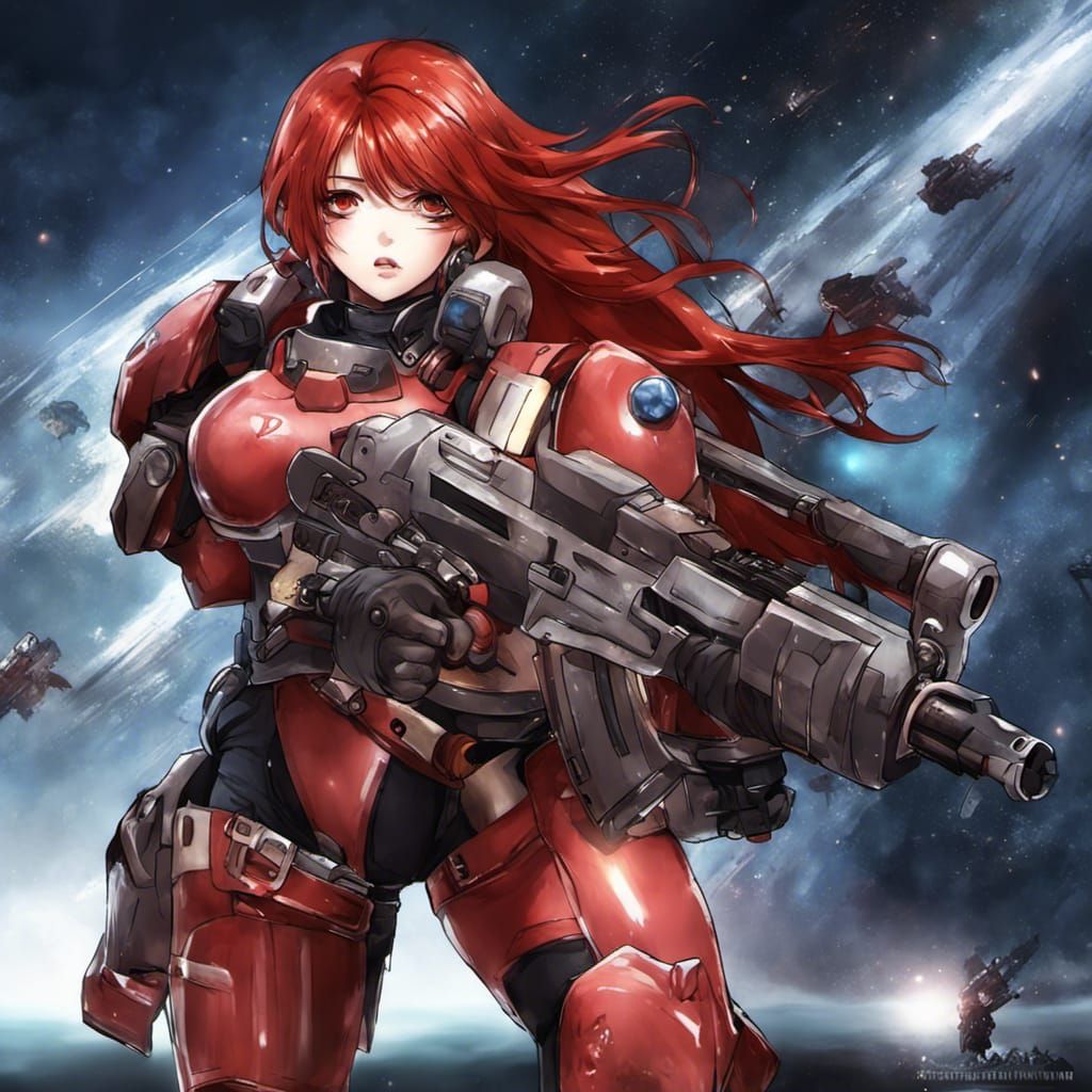 Anime Space Marine with Red Hair