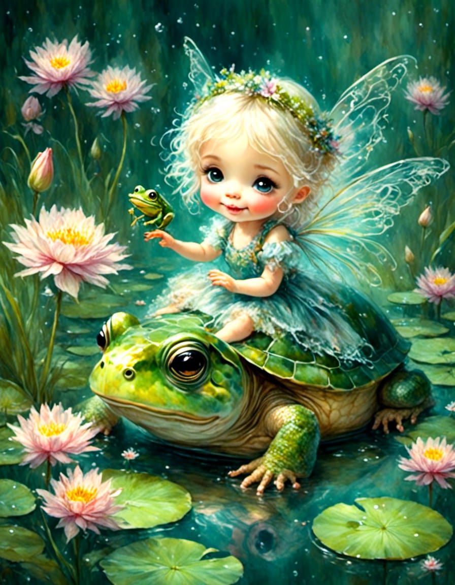 Chibi Fairy's Pond Adventure with Turtle and Frog