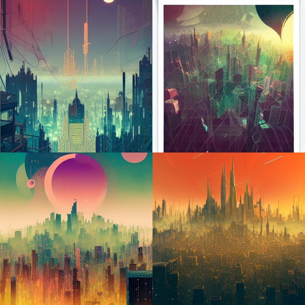 Geometric Cityscape as Cel-Shaded Album Art