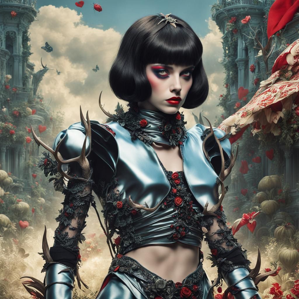 Macabre Fairy in Red Fabric, Tim Burton Style