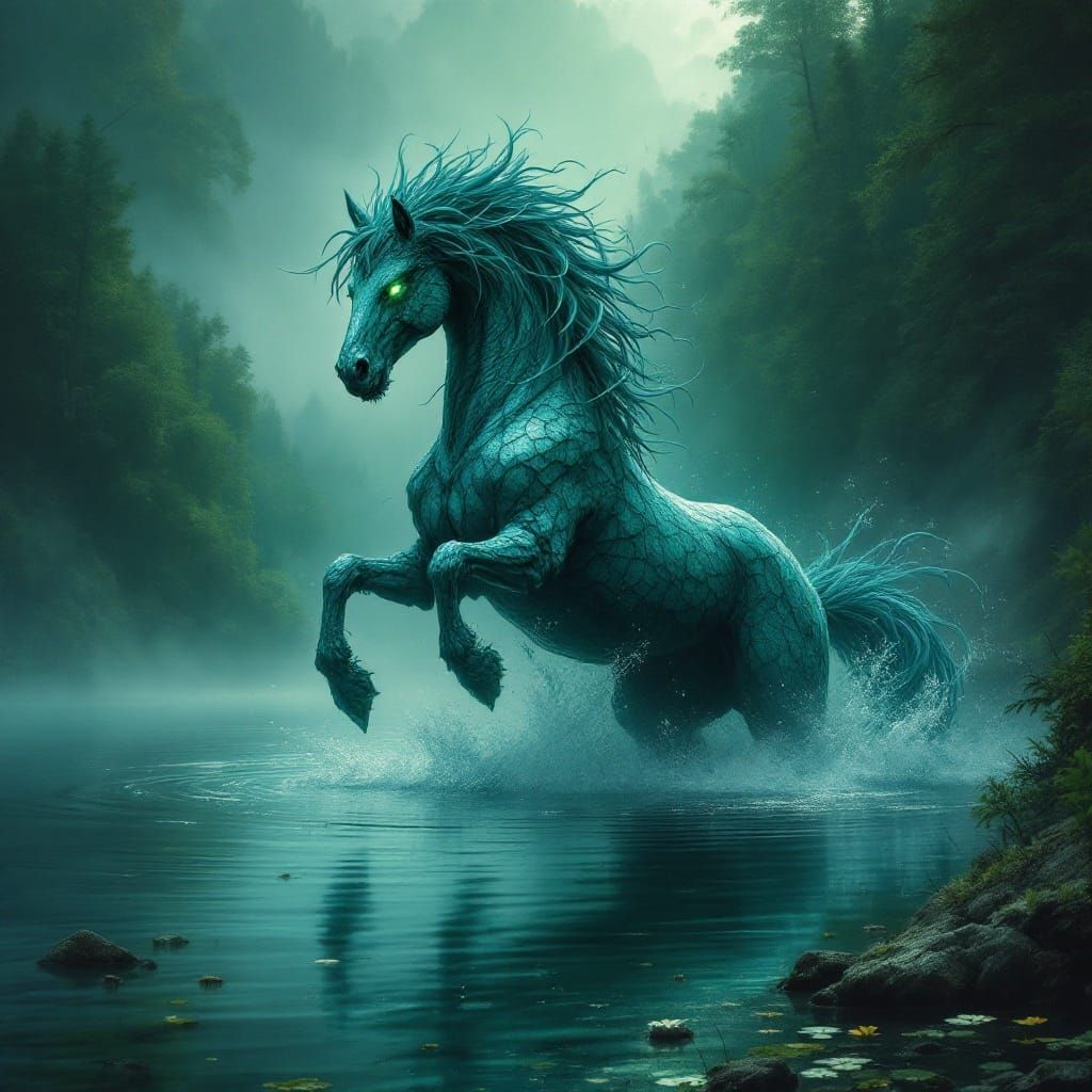 Mystical Celtic Water Horse Rises from Emerald Depths