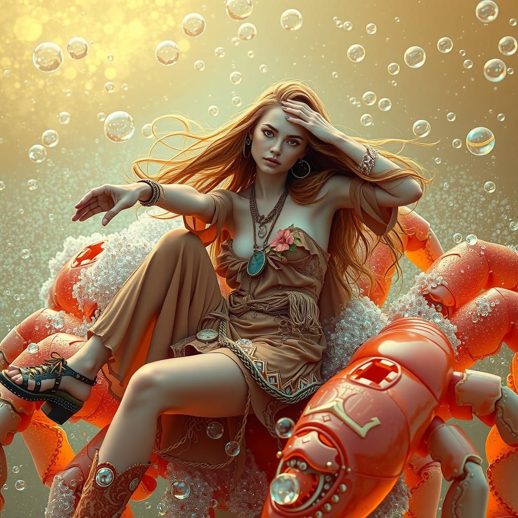 Woman on Gummy Crab in Soda Sea