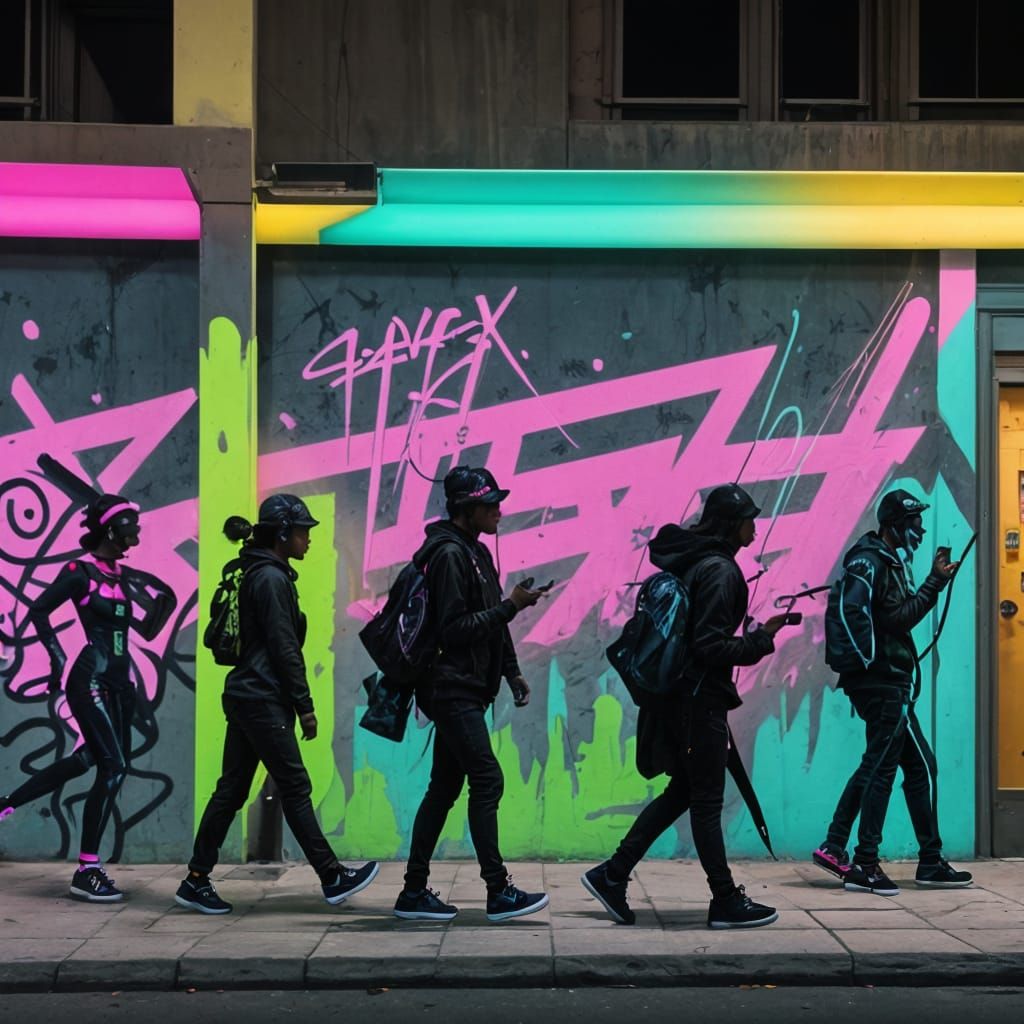 Urban Nightlife in Vibrant Street Art Style